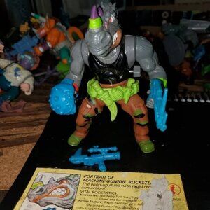 Machine Gunnin Rocksteady TMNT Teenage Mutant Ninja Turtles Complete with File C
